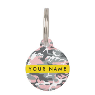 Médaillon Pour Animaux Camouflage rose et gris Votre nom Personnalisez