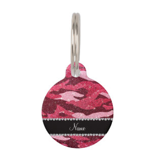 Médaillon Pour Animaux Camouflage rose fuchsia nommé personnalisé de