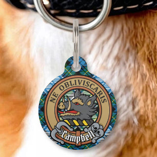Médaillon Pour Animaux Campbell Crest sur le tartan de robe