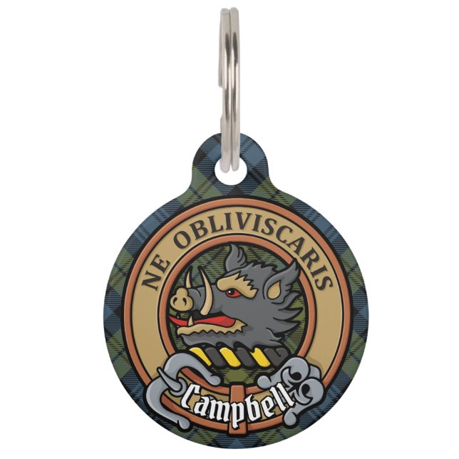 Médaillon Pour Animaux Campbell Crest sur Tartan (Devant)