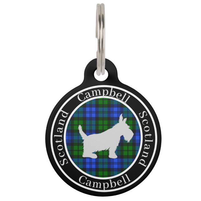 Médaillon Pour Animaux Campbell Tartan & Scottie Dog Personnalisé (Devant)