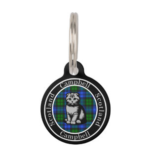 Médaillon Pour Animaux Campbell Tartan & Scottish Kitty Personnalisé 