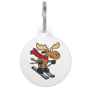 Médaillon Pour Animaux Caricature de Moose Skier choisir la couleur arr