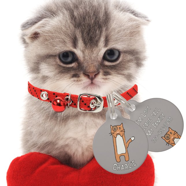 Médaillon Pour Animaux Cartoon Brown de chat blanc amusant Kawaii (Créateur téléchargé)