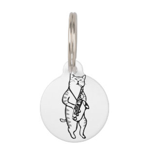Médaillon Pour Animaux Cat Saxophone Player Musicien Jazz Rock Funny Cute