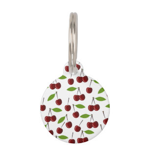 Médaillon Pour Animaux Cerise Rouge, Motif De Cerises, Feuilles, Fruits