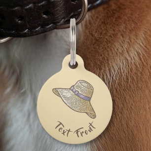 Médaillon Pour Animaux Chapeau de paille beige dessiné à la main