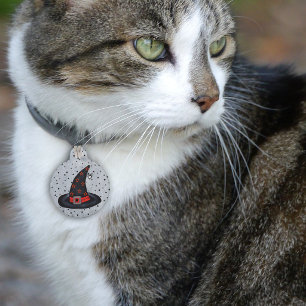 Médaillon Pour Animaux Chapeau de sorcière noir étoiles mignon araignée H