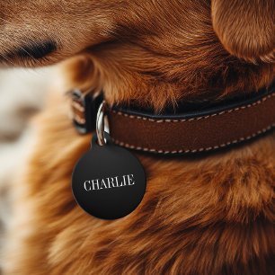 Médaillon Pour Animaux Charlie Nom Classique Monogramme   Noir