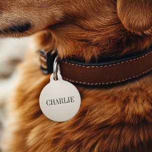 Médaillon Pour Animaux Charlie Nom Monogramme Classique   Beige
