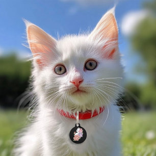 Médaillon Pour Animaux Chat Blanc Pastel Floral Noir Botanique Romantique