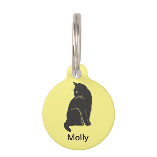 Médaillon Pour Animaux Chat noir sur jaune (Devant)