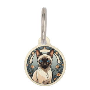 Médaillon Pour Animaux Chat siamois Art Nouveau Personnaliser