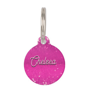 Médaillon Pour Animaux Chaud Rose Parties scintillant Bokee Texte personn