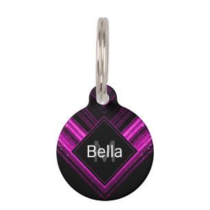 Médaillon Pour Animaux Chevron noir rose chaud brillant métallique Monogr
