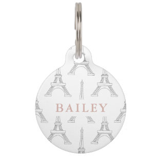 Médaillon Pour Animaux Chic Tour Eiffel Imprimer avec Nom d'animal de com