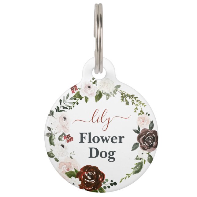 Médaillon Pour Animaux Chien à fleurs | Chien en Mariage Monogramme (Devant)