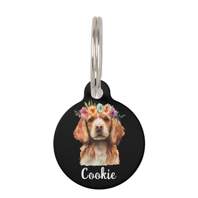 Médaillon Pour Animaux Chien Brittany Spaniel Aquarelle Fleur  (Devant)