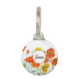 Médaillon Pour Animaux Chien Chat Shabby Poppy Poppies Florales Nom de l'