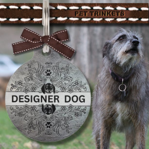 Médaillon Pour Animaux Chien de concepteur en métal argent Etched Faux