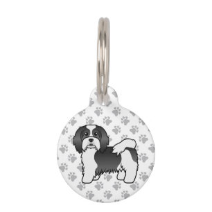 Médaillon Pour Animaux Chien de dessin animé Havanais noir et blanc & inf