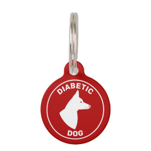 Médaillon Pour Animaux Chien diabétique aux oreilles pointues rouge et bl