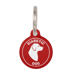 Médaillon Pour Animaux Chien Diabétique Rouge Et Blanc Avec Chien Silhoue