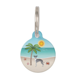 Médaillon Pour Animaux Chien Iggy Bleu Et Blanc Sur Une Plage Tropicale D