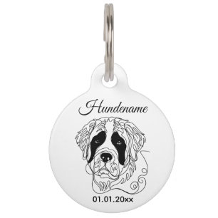 Médaillon Pour Animaux Chien St-Bernard Ligne d'Art Étiquette Personnalis