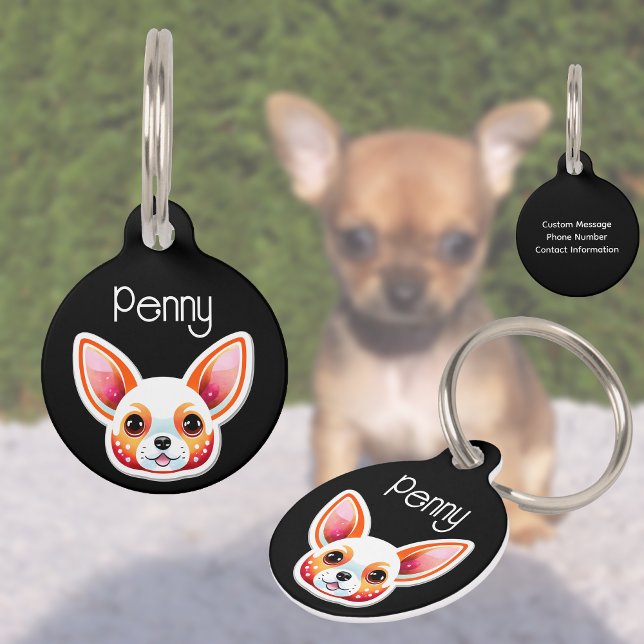 Médaillon Pour Animaux Chihuahua Chiot Nom personnalisé (Stay Stylish, Stay Safe 🐾)