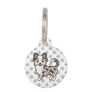 Médaillon Pour Animaux Chihuahua de dessin animé à poil long Merle au Cho
