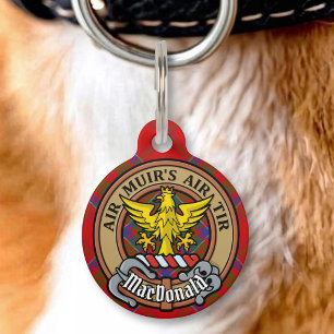 Médaillon Pour Animaux Cimier du clan MacDonald de Keppoch sur tartan