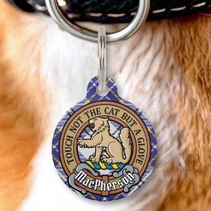 Médaillon Pour Animaux Cimier du clan MacPherson sur tartan bleu de robe