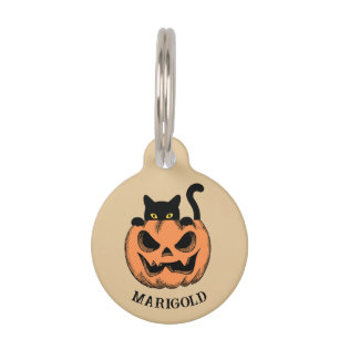 Médaillon Pour Animaux Citrouille d'Halloween et chat noir Personnalisés 