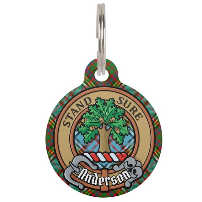 Médaillon Pour Animaux Clan Anderson Crest sur Tartan (Devant)
