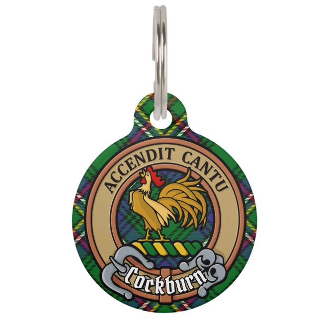 Médaillon Pour Animaux Clan Cockburn Crest sur Tartan (Devant)