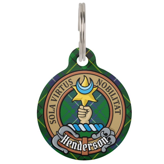 Médaillon Pour Animaux Clan Henderson Crest sur Tartan (Devant)
