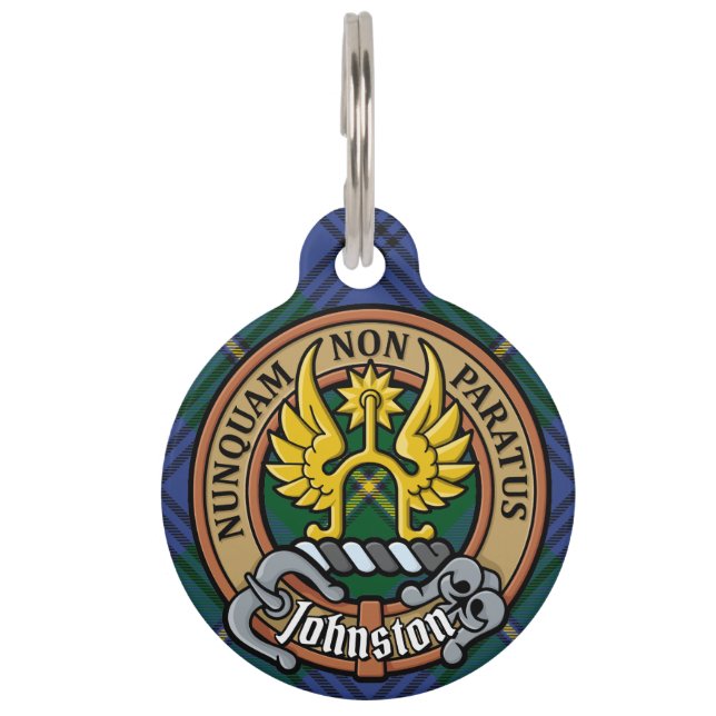 Médaillon Pour Animaux Clan Johnston Crest sur Tartan (Devant)