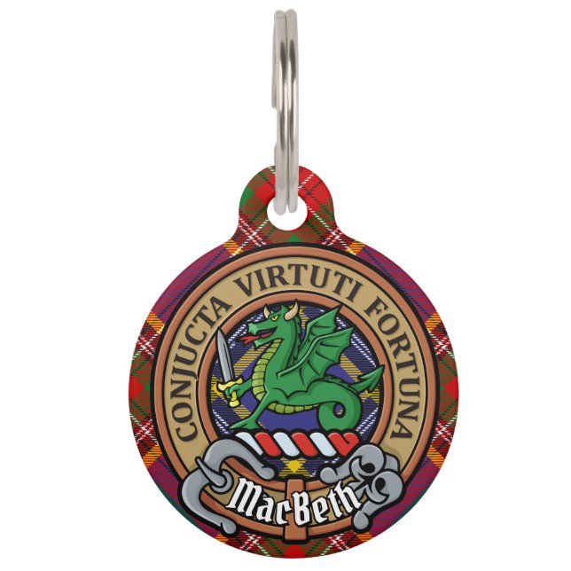 Médaillon Pour Animaux Clan MacBeth Crest sur Tartan (Devant)