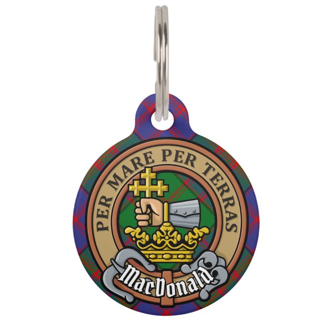 Médaillon Pour Animaux Clan MacDonald Crest sur Tartan (Devant)