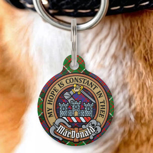 Médaillon Pour Animaux Clan MacDonald de Clanranald Crête sur Tartan