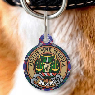 Médaillon Pour Animaux Clan Russell Crête sur Tartan