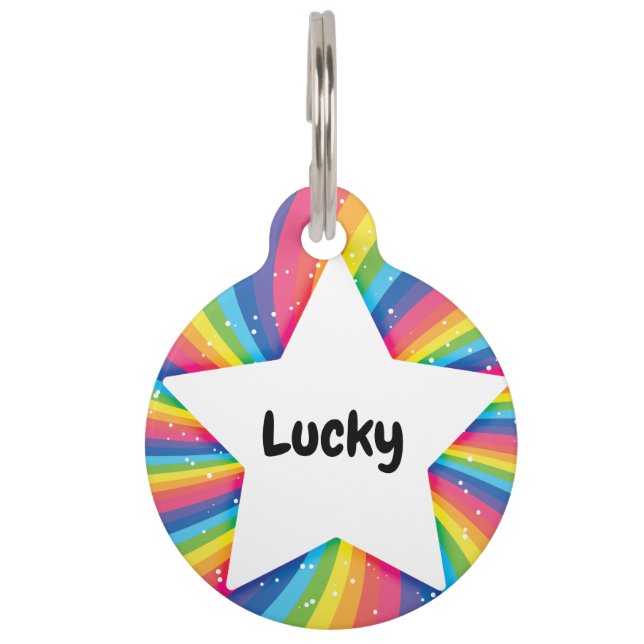 Médaillon Pour Animaux Code QR arc-en-ciel étoilé (Devant)