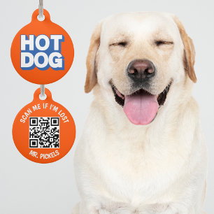 Médaillon Pour Animaux Code QR Hot Dog perdu