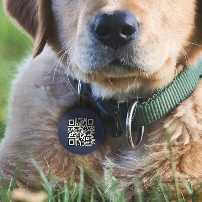 Médaillon Pour Animaux Code QR ID chien | Navy Blue Scannable Si Perdu (Créateur téléchargé)