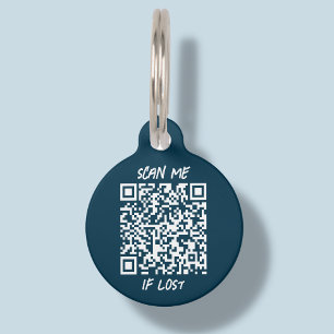Médaillon Pour Animaux Code QR personnalisé bleu marine Balise d'identi