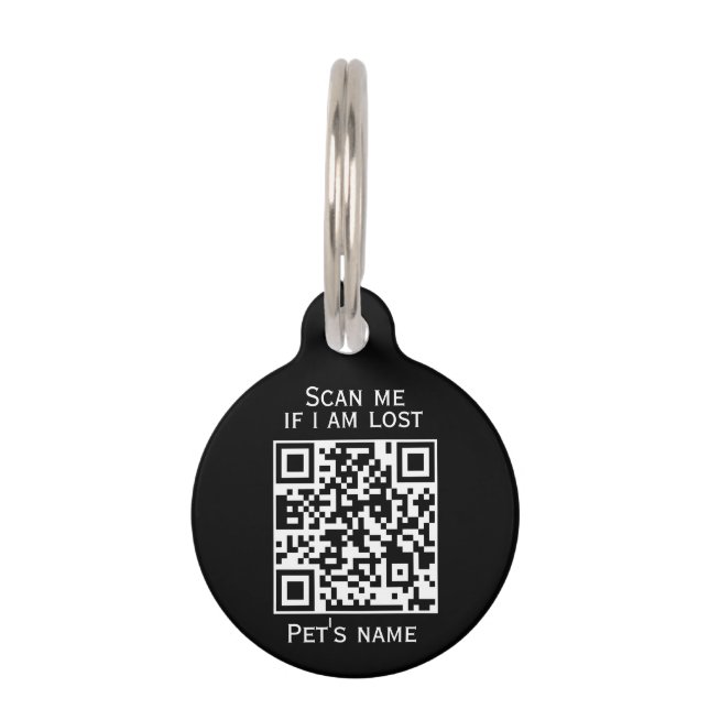 Médaillon Pour Animaux Code qr personnalisé col chien noir Round Pet bali (Devant)