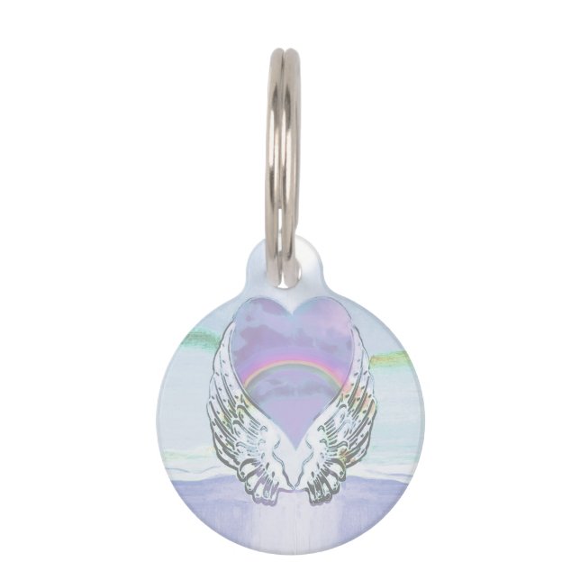 Médaillon Pour Animaux Coeur, ailes d'ange et océan (Dos)