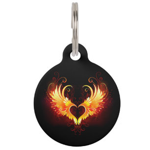 Médaillon Pour Animaux Coeur de feu ange avec ailes