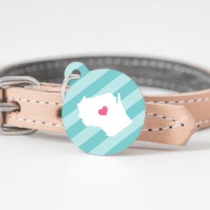 Médaillon Pour Animaux Coeur de l'État du Wisconsin